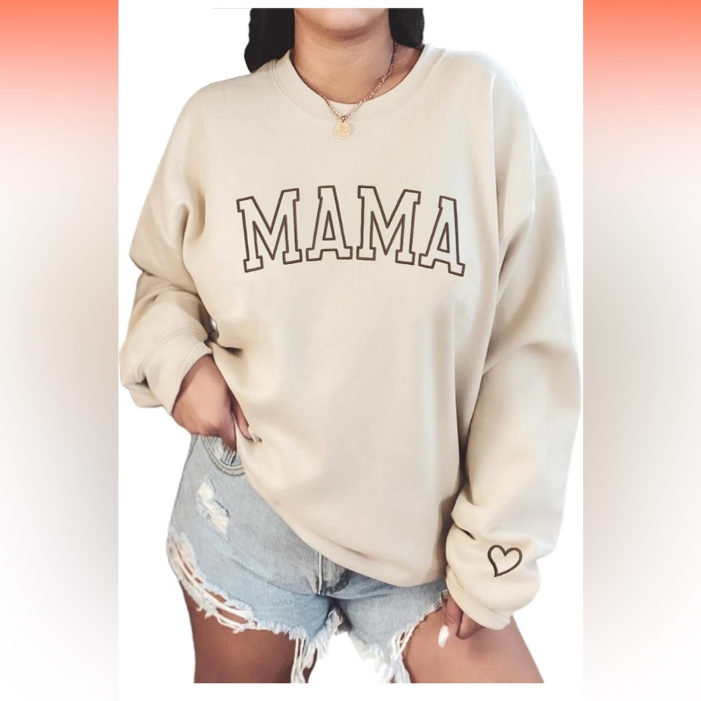 Embroidered “MAMA” Crew Neck Sweatshirt  (S) NWT